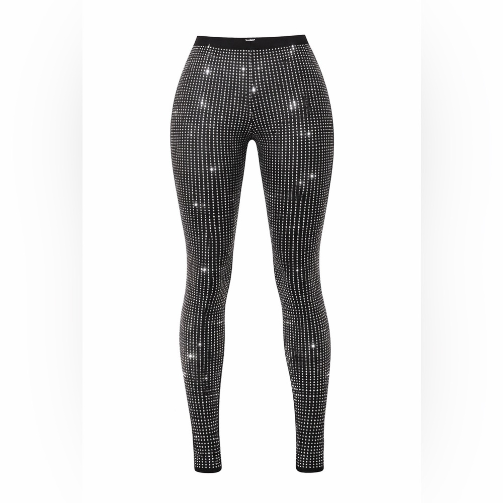 Fashion Nova Black Rhinestone Grid Leggings